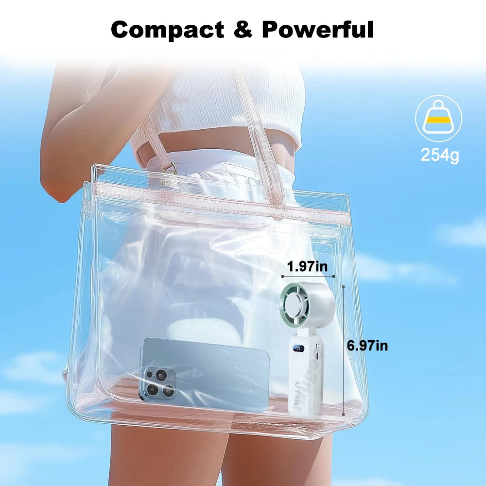 Portable Handheld Turbo Fan Foldable Hanging Neck Fan Mini Hand Fan 3600mAh USB Rechargeable High Speed Ice Cooling Turbo Fan