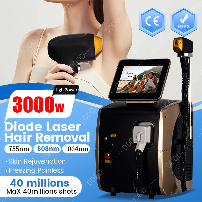 Profession 808nm Diode Laser Hair Removal Machine 3000W PRO Ice Platinum Painless Permanent Epilator For Salon