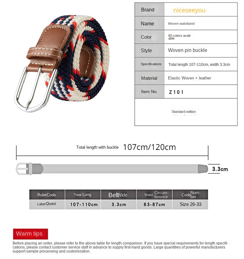 Unisex Colorful Canvas Belt – 107/120cm Casual Luxury Nylon Girdle for Men & Women