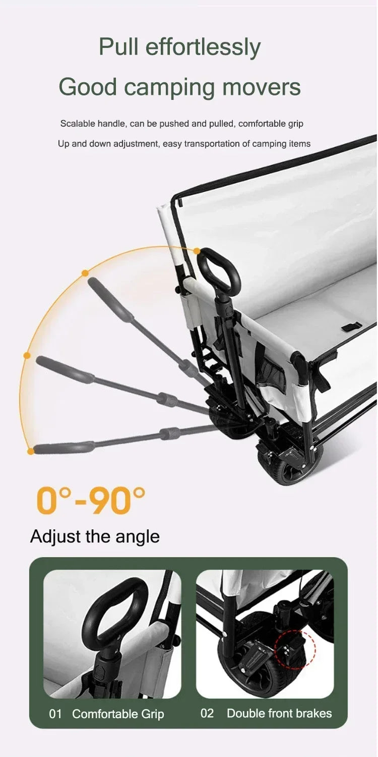 Foldable Camping Handcart with Sofa Seat Outdoor Storage