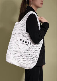 Women's Summer Beach Straw Style Tote Bag Handwoven Large Capacity Luxury Designer Travel Handbags Casual Portable Shoulder Bags