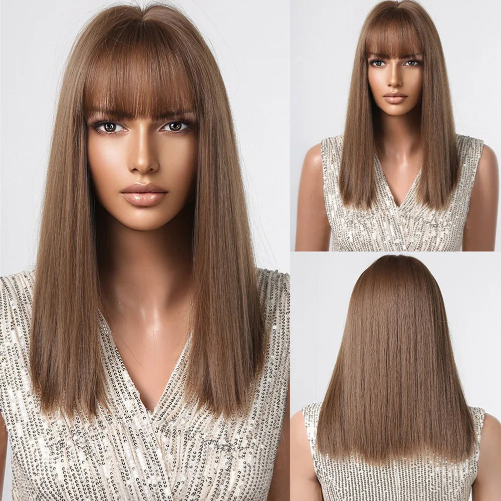 ALAN EATON Ombre Brown Short Layered Wig with Bangs