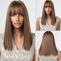 ALAN EATON Ombre Brown Short Layered Wig with Bangs