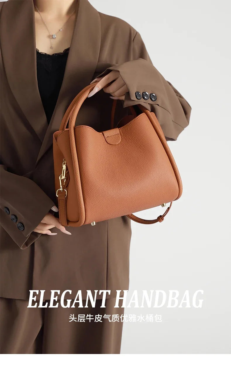 Women's Natural Cow Real Leather Shoulder Bag Ladies Retro Fashion Luxury Crossbody Bag Female Cowhide Commuter Handbag for Lady