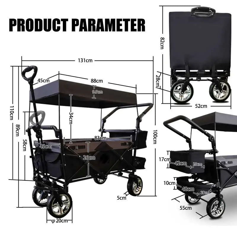 Outdoor Camping Vehicle with Shed, Multifunctional, Installation Free, Foldable Pole Camping Vehicle, Portable Shopping Cart