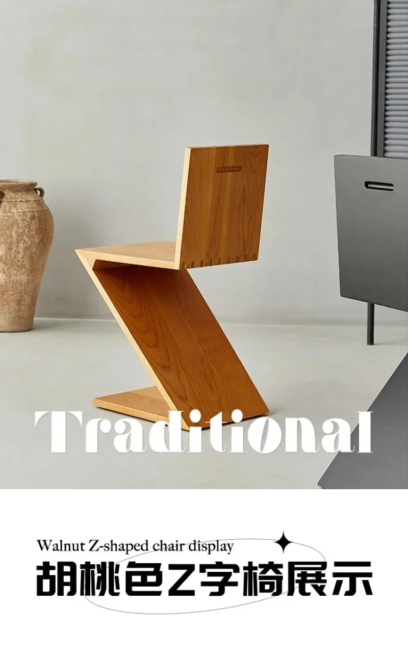 Zigzag Wood Chair Imitation Medieval Designer Z-shaped Dining Chair Creative Backrest Stool Home Nordic Chair for Bedroom