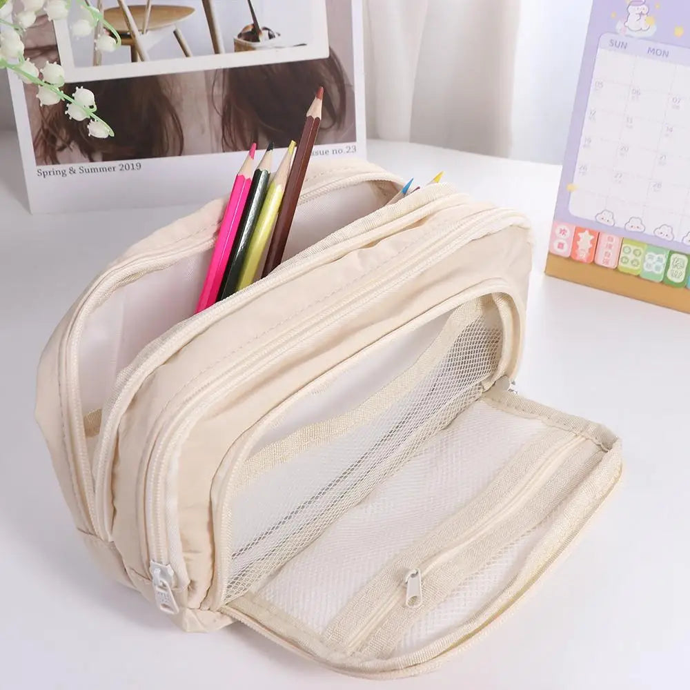 Black to School Large Capacity Pencil Bag Aesthetic Simple School Cases Large Capacity Pen Case School Students Supplies