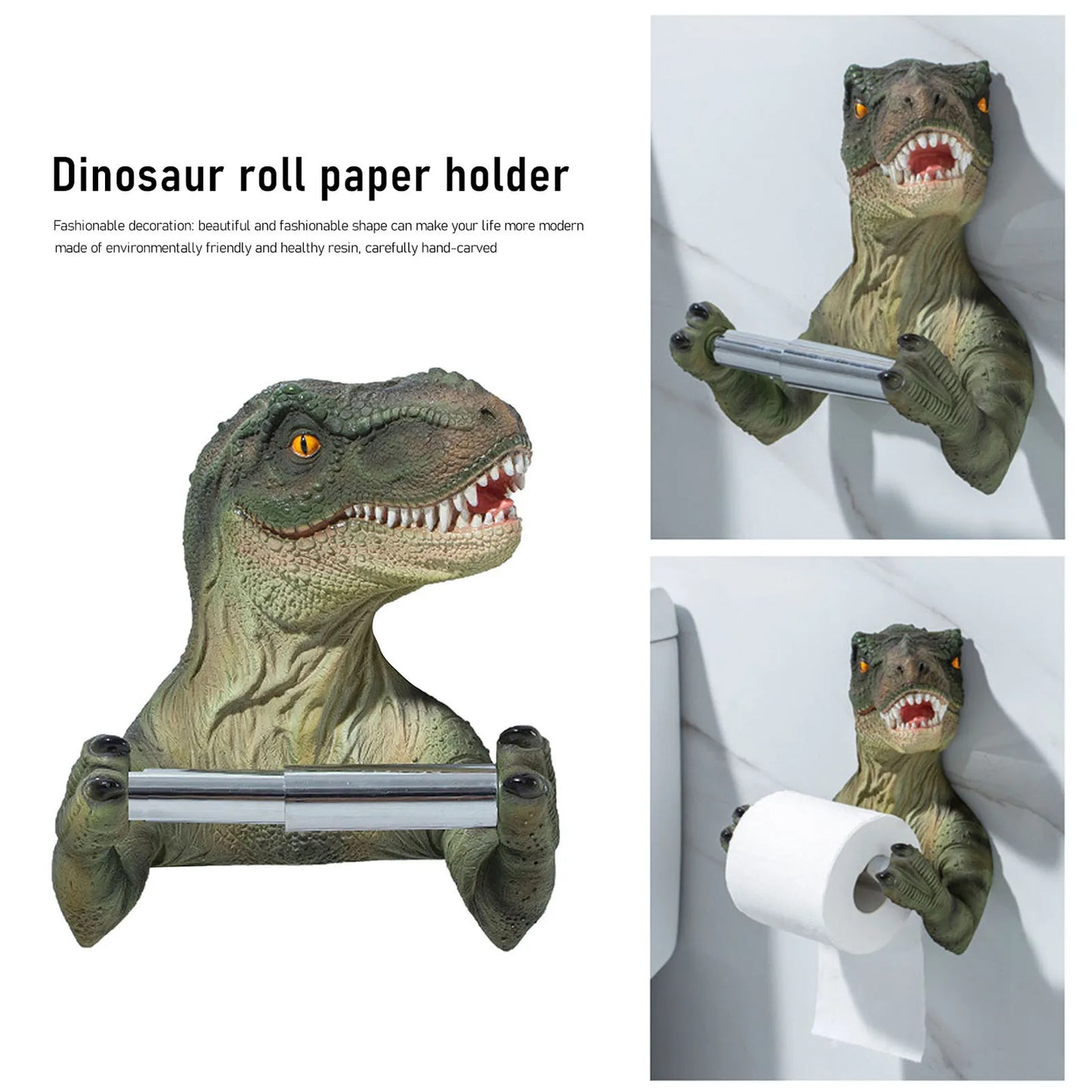 Resin Dinosaur Toilet Paper Holder WC Tissue Rack Punch-free Shelf Bathroom Wall-mounted Tissue Rack Roll Paper Hanger Rack for