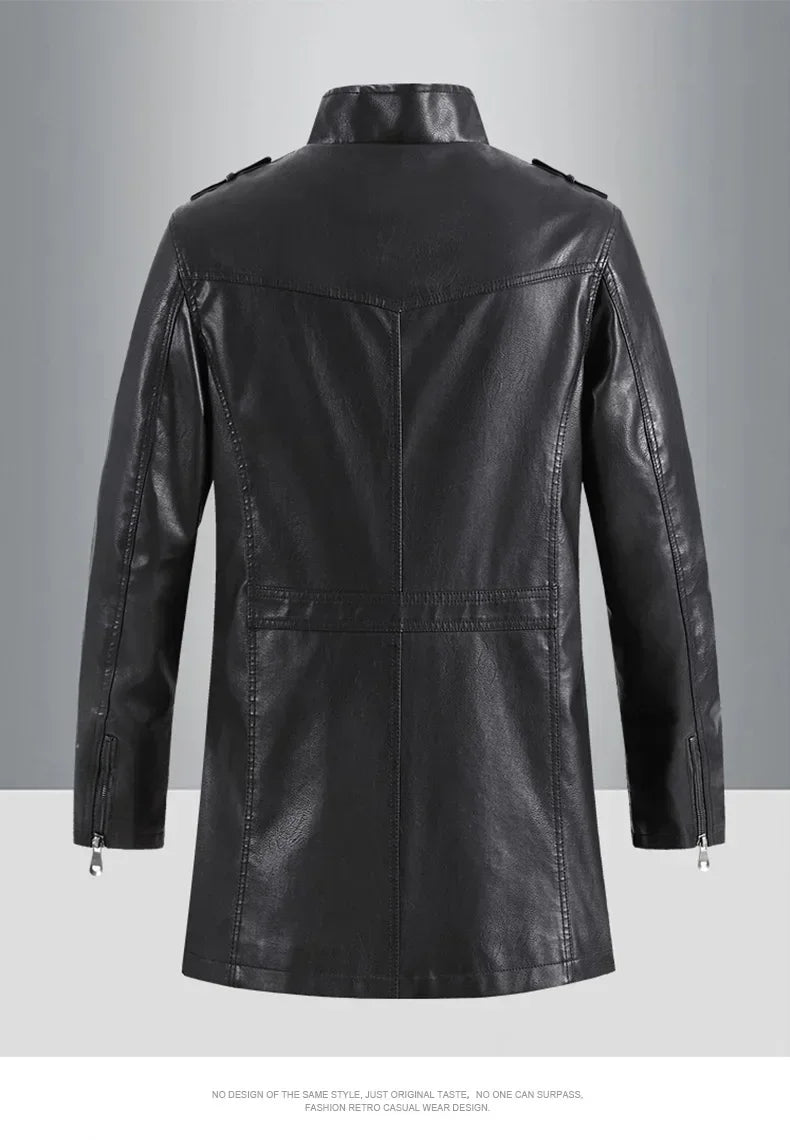 Men’s Slim Winter Leather Jacket with Fleece Lining