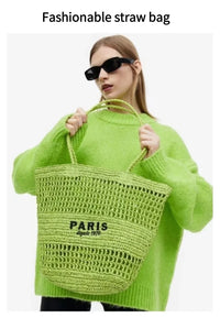 Women's Summer Beach Straw Style Tote Bag Handwoven Large Capacity Luxury Designer Travel Handbags Casual Portable Shoulder Bags