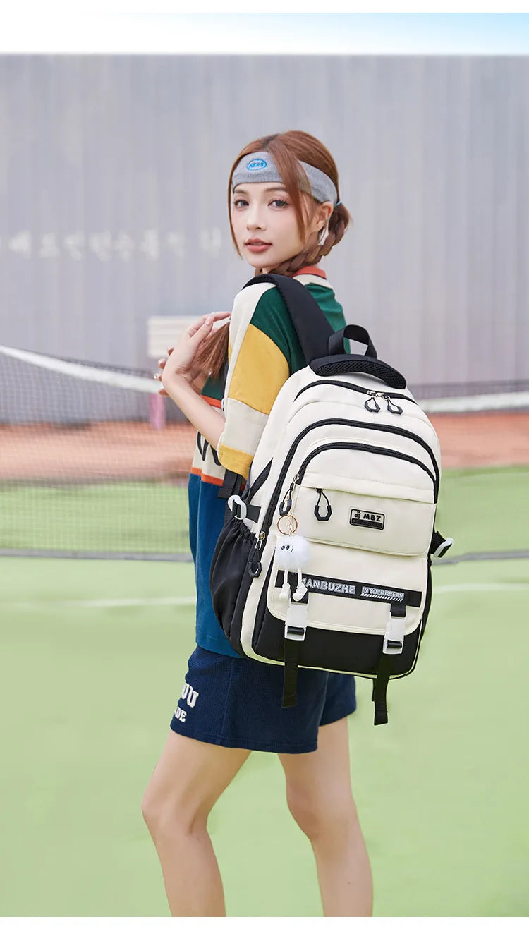 School Bags for High School Girls Fashion Large Capacity Travel Backpack Black and White Lightweight College Student Backpack