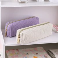 Solid Color Pencil Case Estuche Escolar Pencils Cases Trousse Corduroy Pen Case Stationery Simple School Supplies Pencil Pouch