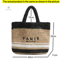 Women's Summer Beach Straw Style Tote Bag Handwoven Large Capacity Luxury Designer Travel Handbags Casual Portable Shoulder Bags