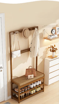 Bamboo Shoe Changing Stool – Modern Entryway Bench