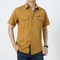 Men Cargo Shirt Short Sleeve Casual Cotton Work Shirt