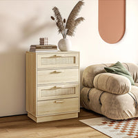 Nightstand with 4 Rattan Grid Drawers