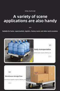 Steel plate trolley, four-wheel  truck, express pulling flatbed cart, small cart folding trailer, pushing and pulling trolley