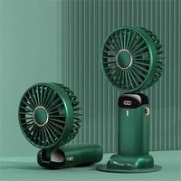 USB Handheld Mini Fan Foldable Portable Neck Hanging Fans 5 Speed USB Rechargeable Fan with Phone Stand and Display Screen
