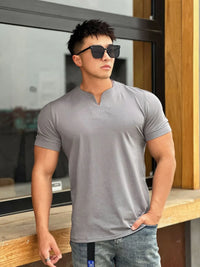 Men’s Slim Fit V-Neck T-Shirt – Summer Cotton Gym Tee