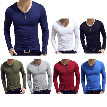 Men’s Slim Fit V-Neck Long Sleeve T-Shirt – Casual Solid Tee