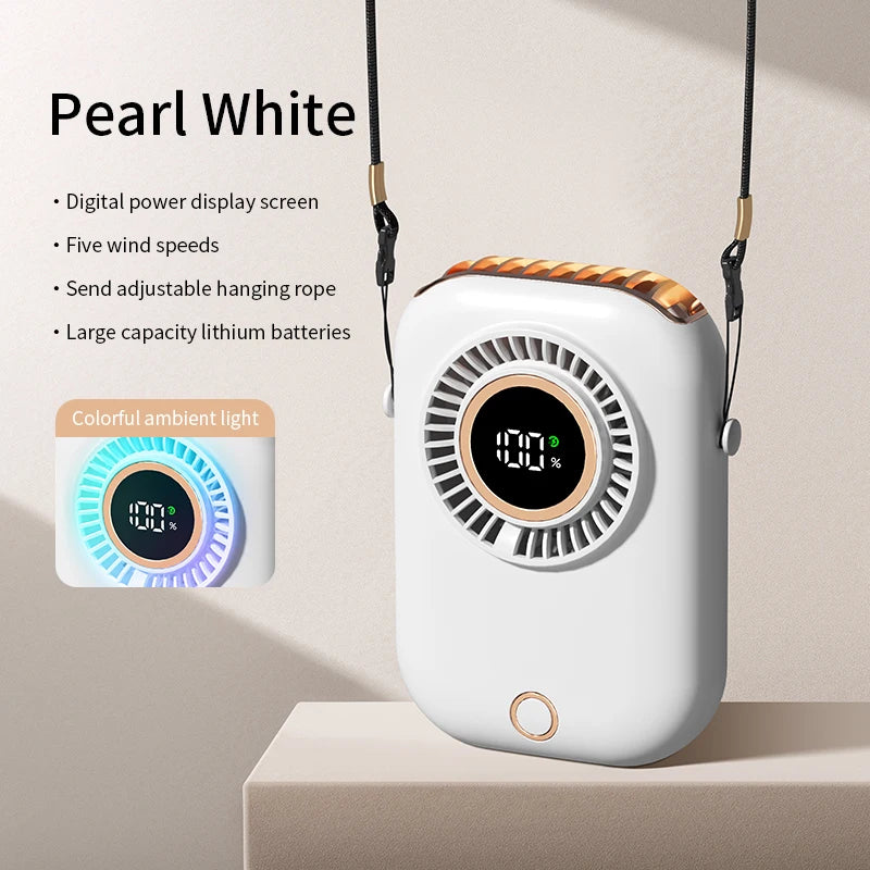 Portable Hanging Neck Fan with LED & 5 Speeds