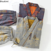 Men’s Cotton Kimono Pajama Robe – Jacquard Print Loungewear