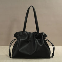 Women’s Cowhide Leather Lucky Bag – Pleated Drawstring Tote