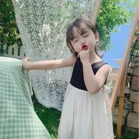 Summer New Children's Dress Japanese and Korean Style Fake Two Pieces Girl's Dress A-line Skirt Personalized Patchwork Dress'
