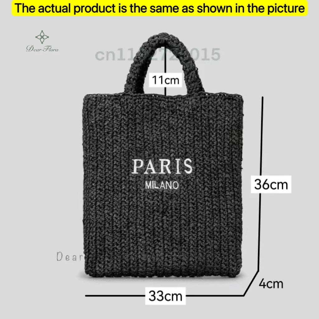 Women's Summer Beach Straw Style Tote Bag Handwoven Large Capacity Luxury Designer Travel Handbags Casual Portable Shoulder Bags