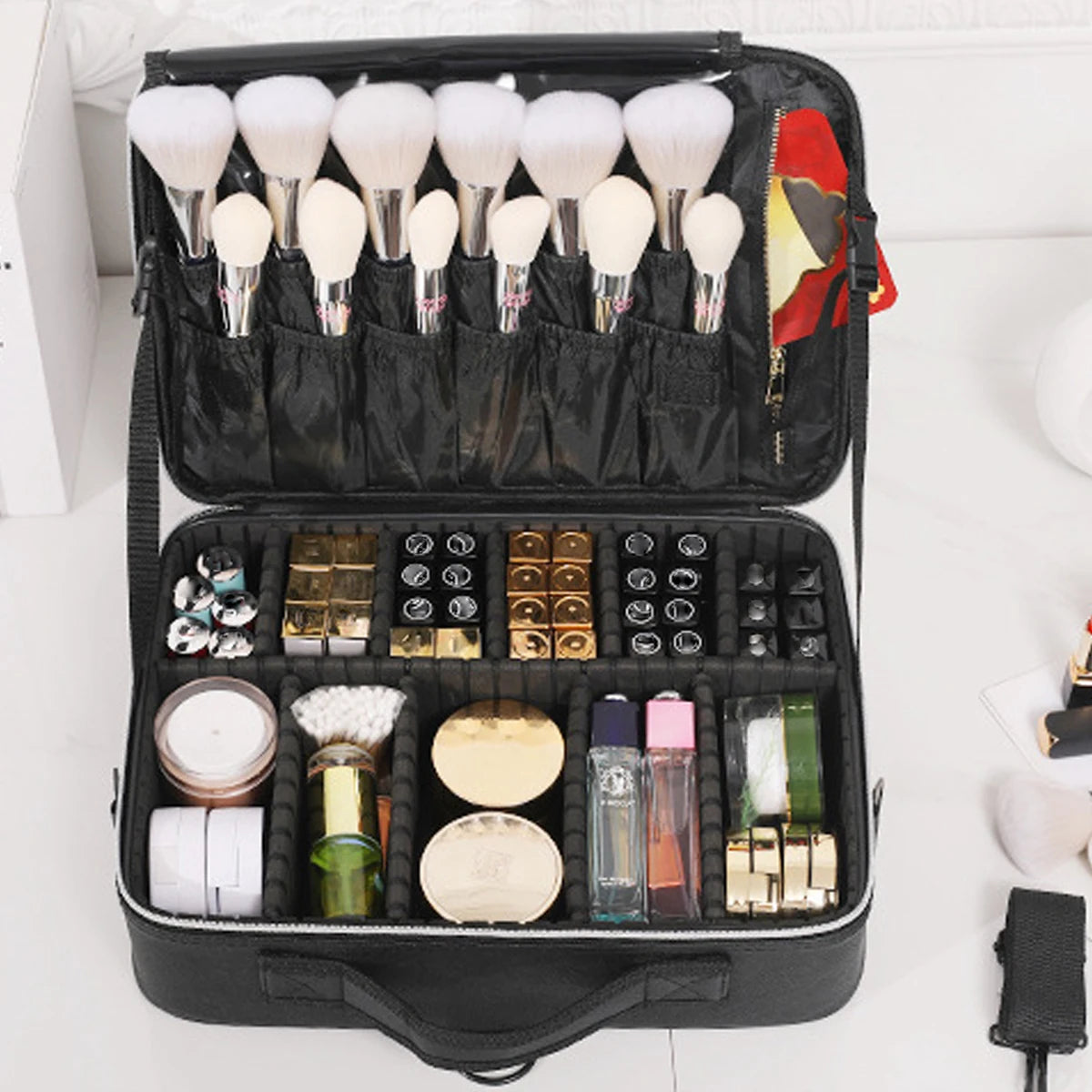 Diamond PU Makeup Case – Large Waterproof Travel Box