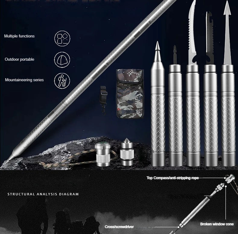 Outdoor Mountaineering Stick Multi Functional Self Defense Stick Car Mounted Tactical Mountain Camping Supplies Set Tools