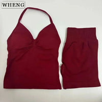 Summer fitness shape  beautiful shoulder straps  chest pillow  bra and yoga shorts  a must for fitness.