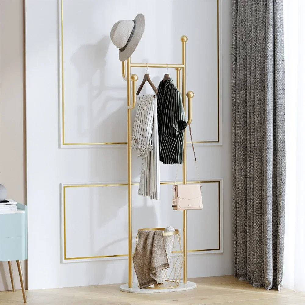 Gold Freestanding Metal Coat Rack with 6 Hooks