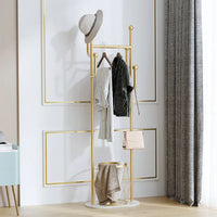 Gold Freestanding Metal Coat Rack with 6 Hooks