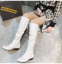 Women Knee-High Boots – Pleated Lace-Up Casual Long Shoes