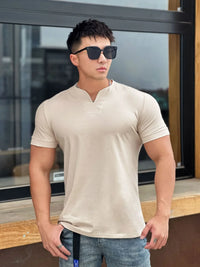 Men’s Slim Fit V-Neck T-Shirt – Summer Cotton Gym Tee