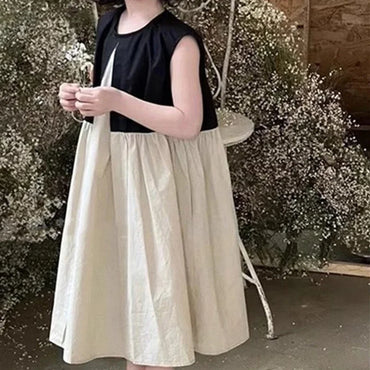 Summer New Children's Dress Japanese and Korean Style Fake Two Pieces Girl's Dress A-line Skirt Personalized Patchwork Dress'