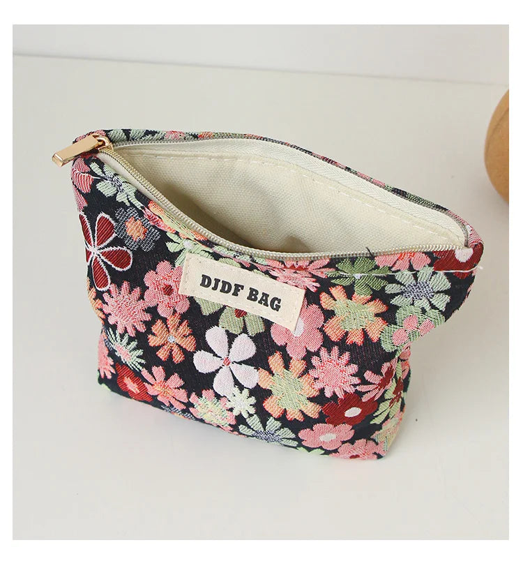 Red Flower Women's Cosmetic Bag, Small Portable Travel Toiletry Bag, Simple Cosmetic Storage Bag, Inner Tank Bag, Coin Purse