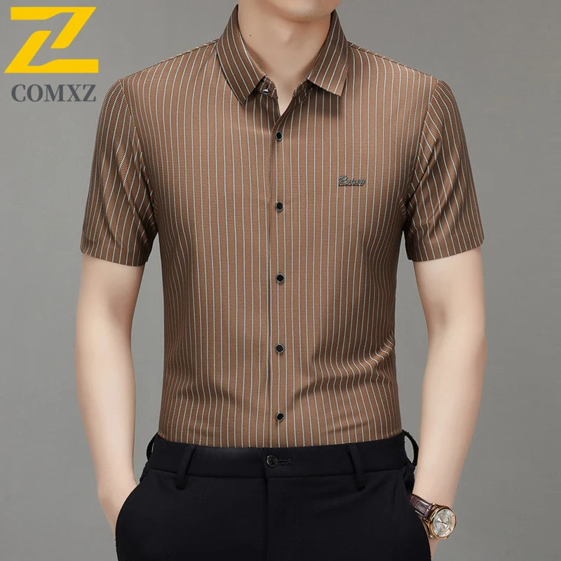Men’s Striped Short Sleeve Shirt – Business Casual Summer