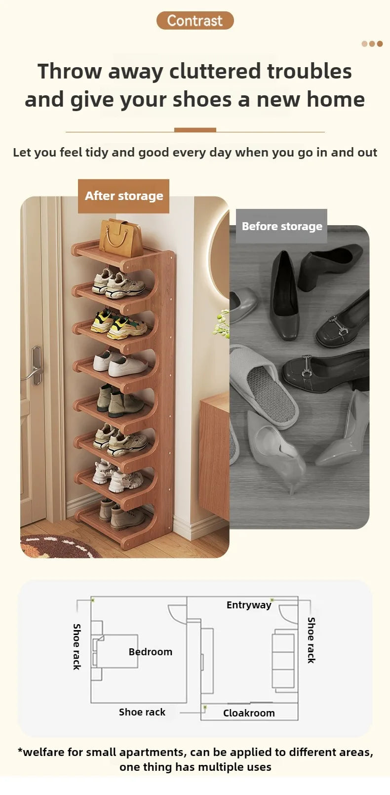 Shoe rack, home dormitory corner, small narrow style, multi-layer storage rack, entrance door, rental shoe cabinet