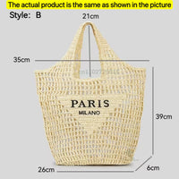 Women's Summer Beach Straw Style Tote Bag Handwoven Large Capacity Luxury Designer Travel Handbags Casual Portable Shoulder Bags