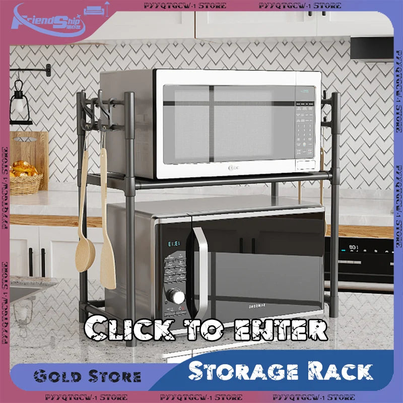 2-Tier Kitchen Microwave Storage Rack Condiment Organizer