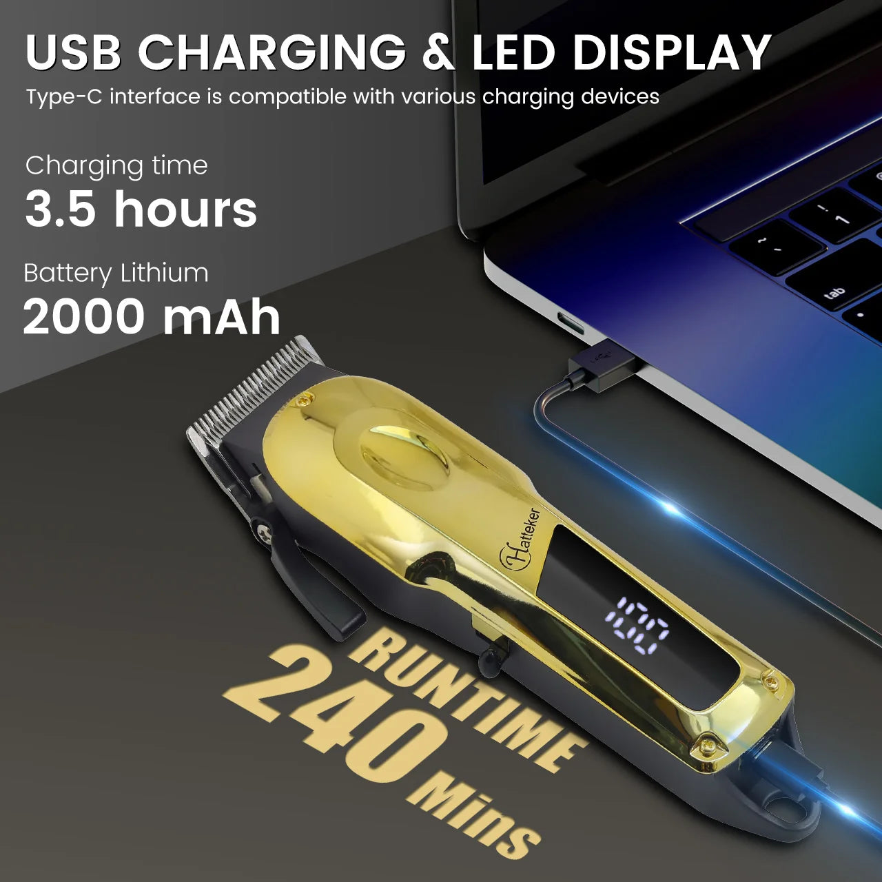 HATTEKER Professional Cordless Hair Clipper for Men