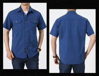 Men Cargo Shirt Short Sleeve Casual Cotton Work Shirt