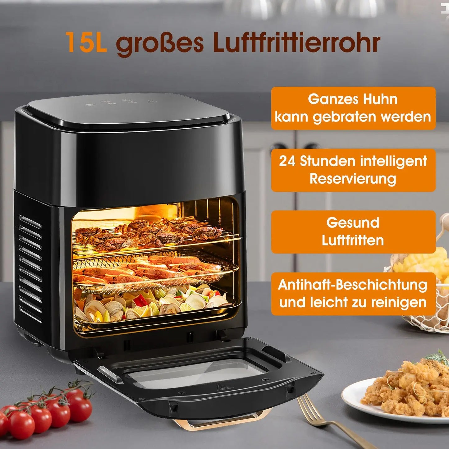 15L 1800W Large Electric Air Fryer Oven, LED Display