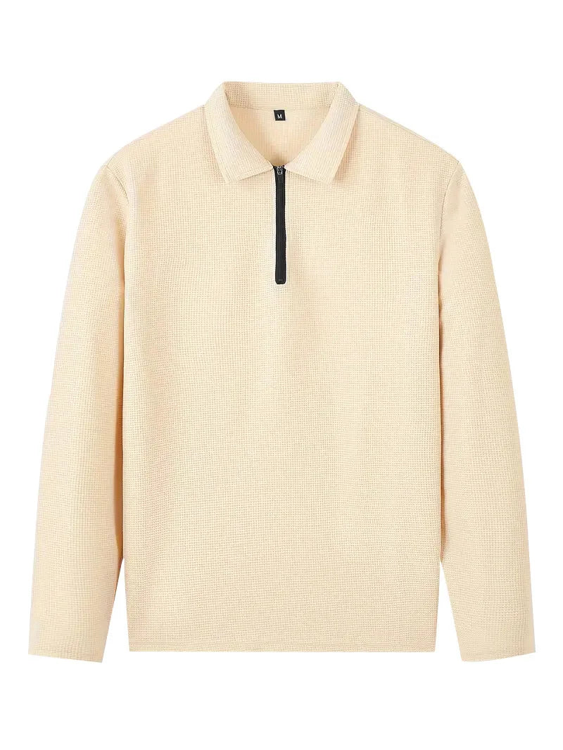 Spring and Autumn Men's Clothing  Waffle Fabric Men's Suit Fashion Casual Zipper and Lapel Long Sleeve POLO Shirt Trousers Suit