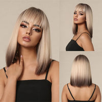 ALAN EATON Ombre Brown Short Layered Wig with Bangs