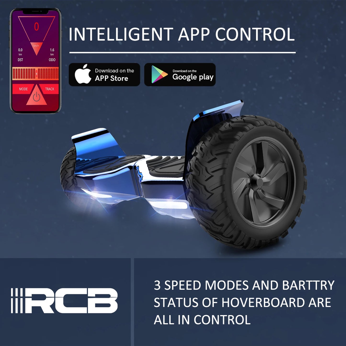 RCB Hoverboard 8.5" all terrain hoverboards, APP control, integrated LED Bluetooth with powerful motor, electric skateboard