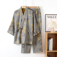 Men’s Cotton Kimono Pajama Robe – Jacquard Print Loungewear