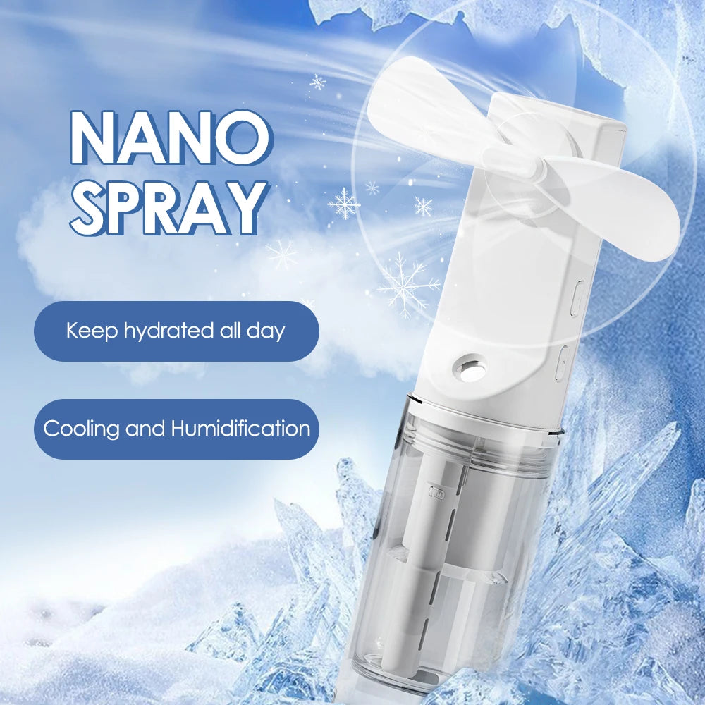 Portable Handheld Mist Fan USB Rechargeable Folding Hand Fan With Water Spray Mist Portable USB Mini Charging Fan Office Fan